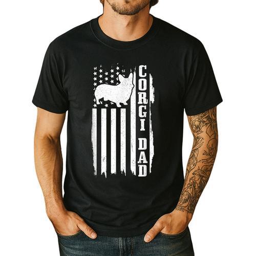 Corgi Dad Vintage American Flag Patriotic Corgi Dog Men's Casual T-Shirt - Father's Day Fun