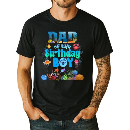 Dad Of The Birthday Boy Aquarium Sea Animals Matching Men's Casual T-Shirt - Father's Day Fun