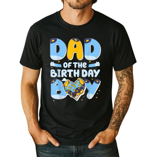 Dad Of The Birthday Boy Blue Dog Family Matching Men's Casual T-Shirt - Father's Day Fun