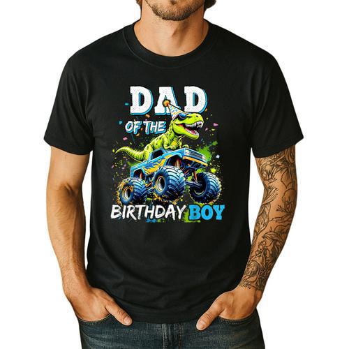 Dad Of The Birthday Boy Monster Truck Dinosaur Party T Rex Men's Casual T-Shirt - Father's Day Fun