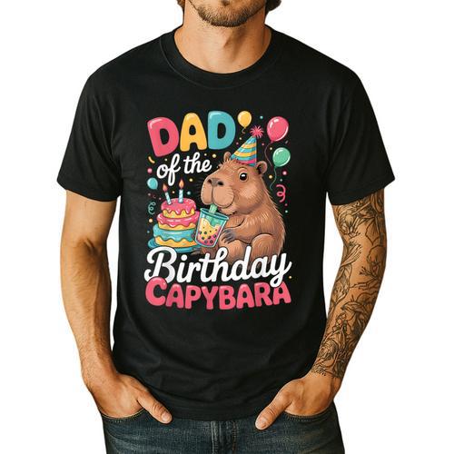 Dad Of The Birthday Capybara Boba Tea Girl Bday Party Family Men's Casual T-Shirt - Father's Day Fun
