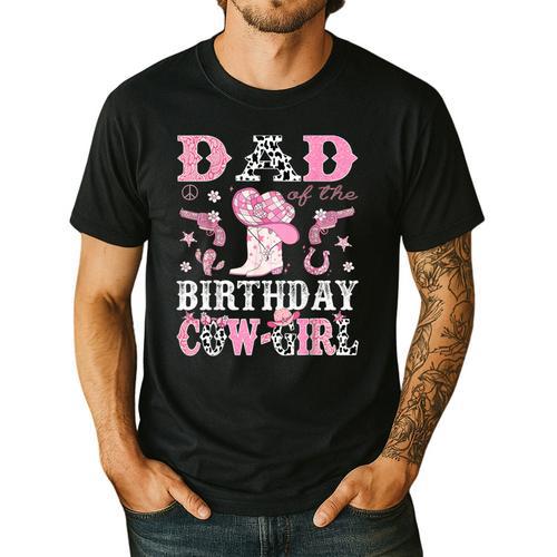 Dad Of The Birthday Cowgirl Pink Disco Rodeo Western Men's Casual T-Shirt - Father's Day Fun