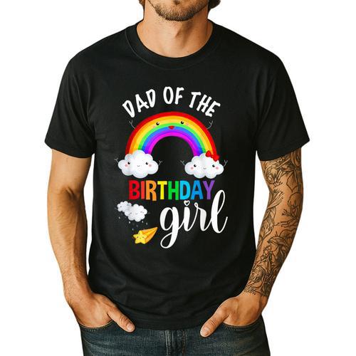 Dad Of The Birthday Girl Rainbow B-Day Matching Family Men's Casual T-Shirt - Father's Day Fun