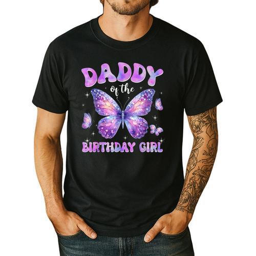 Dad Of The Birthday Girl Tie Dye Butterfly Birthday Family Men's Casual T-Shirt - Father's Day Fun