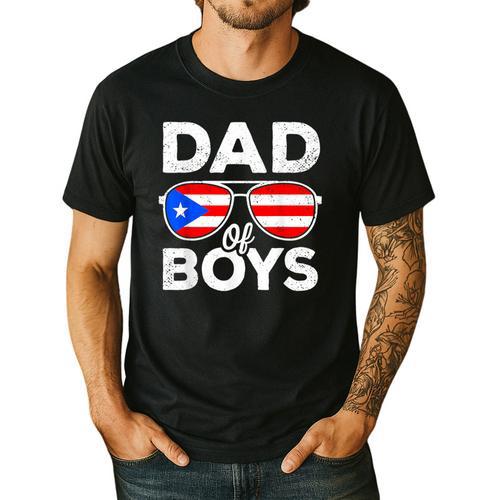 Dad Of Boys Fathers Day Retro Puerto Rico Flag Boricua Dad Men's Casual T-Shirt - Father's Day Fun
