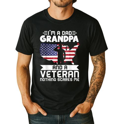 Dad Grandpa Veteran Nothing Scares Patriotic Veterans Day Men's Casual T-Shirt - Father's Day Fun