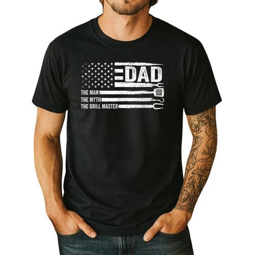 Dad The Man The Myth The Grill Master USA Flag Father's Day Men's Casual T-Shirt - Father's Day Fun
