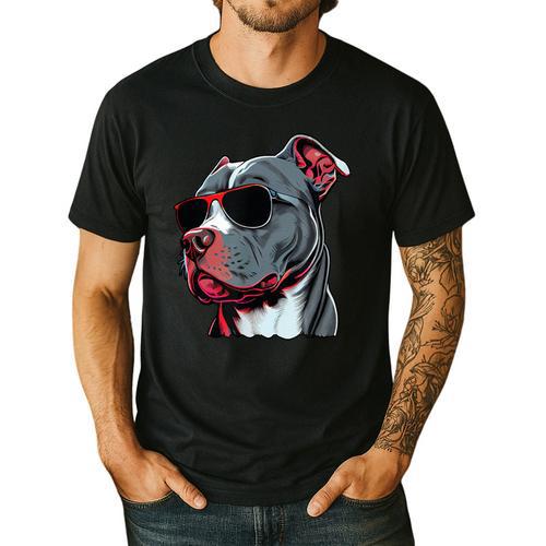 Dad Mom Cool Dog Sunglasses Pitbull Men's Casual T-Shirt - Father's Day Fun