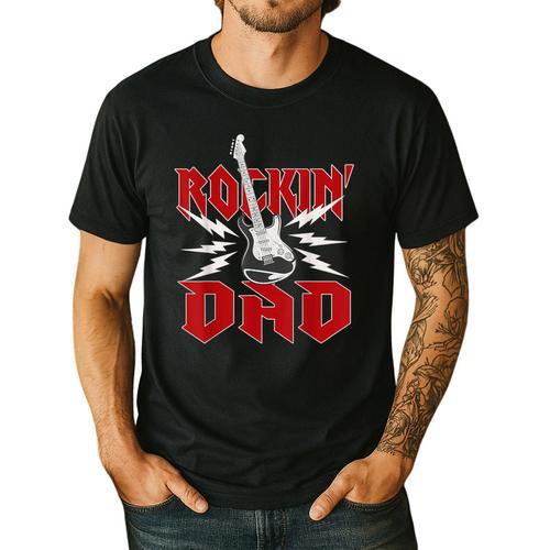 Dad Rockin One Birthday Family Matching Rock Guitar Men's Casual T-Shirt - Father's Day Fun