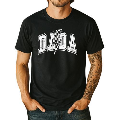 Dada Lightning Bolt Checkered Varsity Dad Men Father's Day Men's Casual T-Shirt - Father's Day Fun