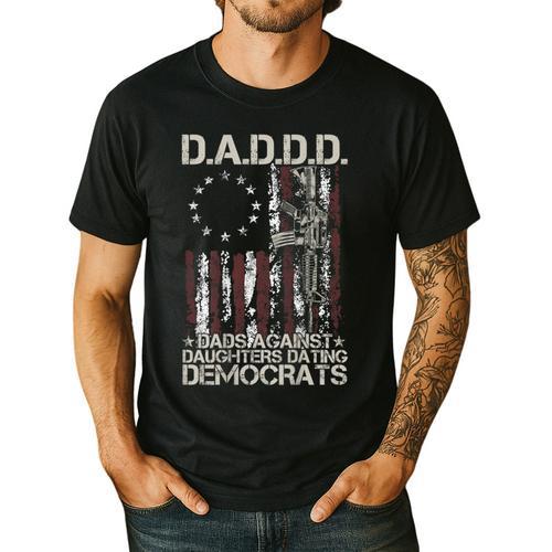 Daddd Gun Dads Against Daughters Dating Democrats On Back Men's Casual T-Shirt - Father's Day Fun