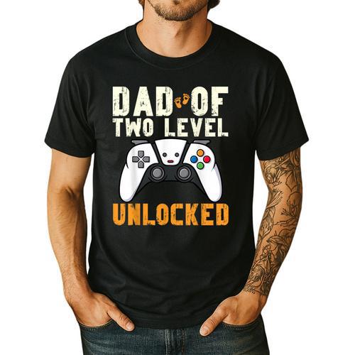 Daddy Again Leveled Up To Dad Of 2 Gamer Dad Level Unlocked Men's Casual T-Shirt - Father's Day Fun