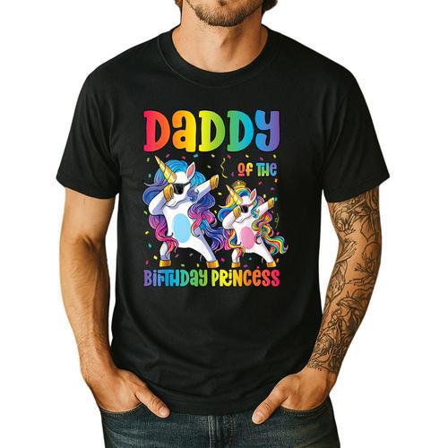 Daddy Of The Birthday Girl Dabbing Princess Unicorn Dad Men's Casual T-Shirt - Father's Day Fun