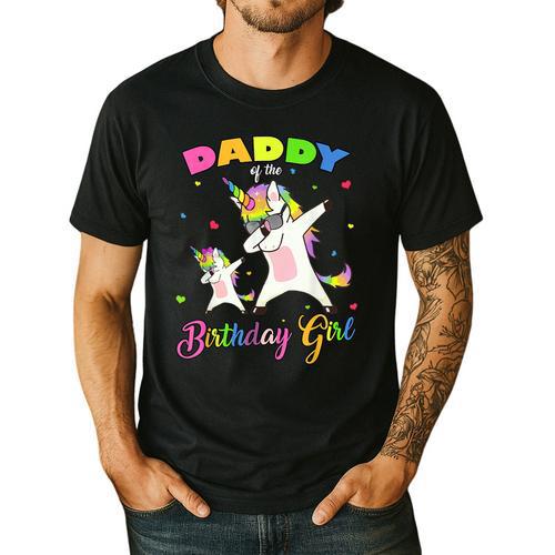 Daddy Of The Birthday Girl Dabbing Unicorn Princess And Dad Men's Casual T-Shirt - Father's Day Fun
