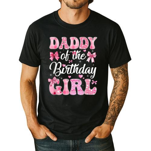 Daddy Of The Birthday Girl Family Pink Coquette Bow Men's Casual T-Shirt - Father's Day Fun