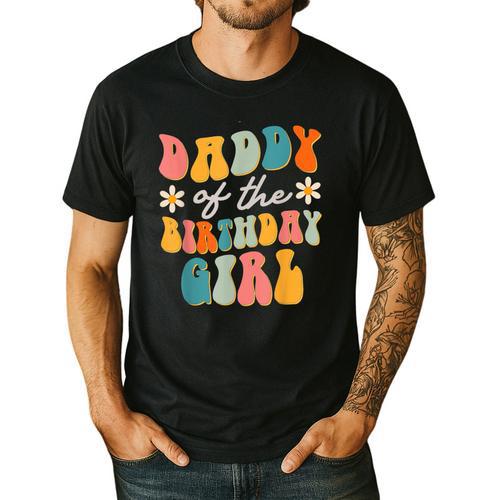 Daddy Of The Birthday Girl Groovy Themed Father Dad Men's Casual T-Shirt - Father's Day Fun