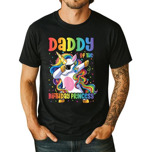Daddy Of The Birthday Princess Girl Dabbing Unicorn Dad Men's Casual T-Shirt - Father's Day Fun