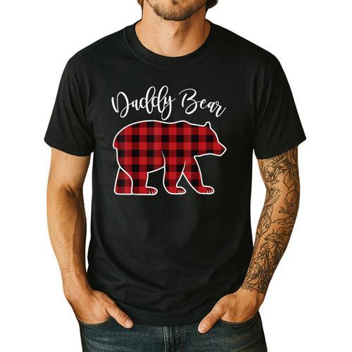 Daddy Dad Bear Pajama Red Buffalo Xmas Family Christmas Men's Casual T-Shirt - Father's Day Fun