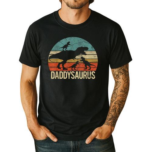 Daddy Dinosaur Daddysaurus 3 Three Kids Xmas Men's Casual T-Shirt - Father's Day Fun