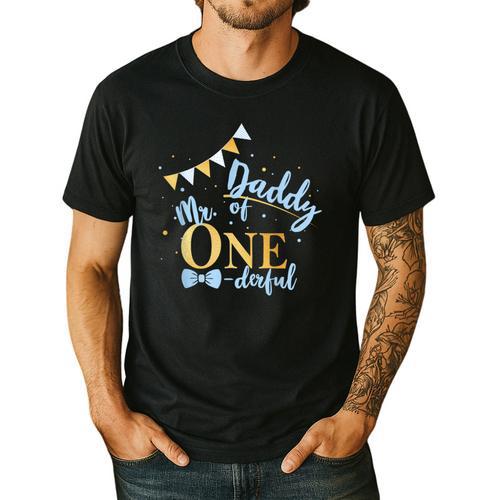Daddy Of Mr One-Derful Party Blue-Gold Dad Boy 1st Birthday Men's Casual T-Shirt - Father's Day Fun