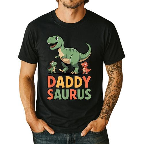 Daddy Saurus Dinosaur Dad Of Two Kids Dino Family Men's Casual T-Shirt - Father's Day Fun
