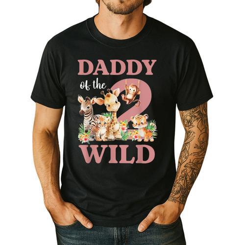 Daddy Of The Two Wild Zoo 2nd Birthday Safari Jungle Animal Men's Casual T-Shirt - Father's Day Fun