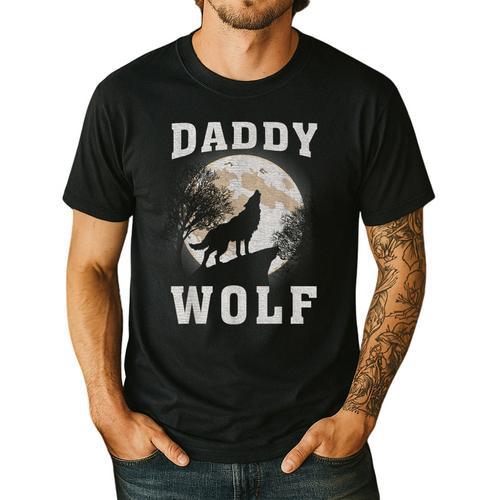Daddy Wolf Wolves Dad Moon Fathers Day Men's Casual T-Shirt - Father's Day Fun