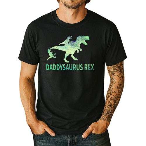 Daddysaurus T Rex Dinosaur Daddy Saurus Dad 2 Two Kids Dino Men's Casual T-Shirt - Father's Day Fun