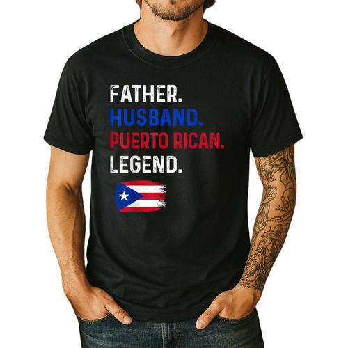 Father Husband Puerto Rican Legend Proud Dad Rico Flag Men's Casual T-Shirt - Father's Day Fun