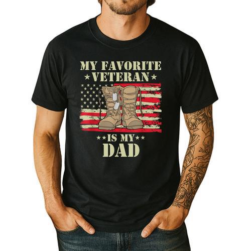 Father Veterans Day My Favorite Veteran Is My Dad Proud Kids Men's Casual T-Shirt - Father's Day Fun