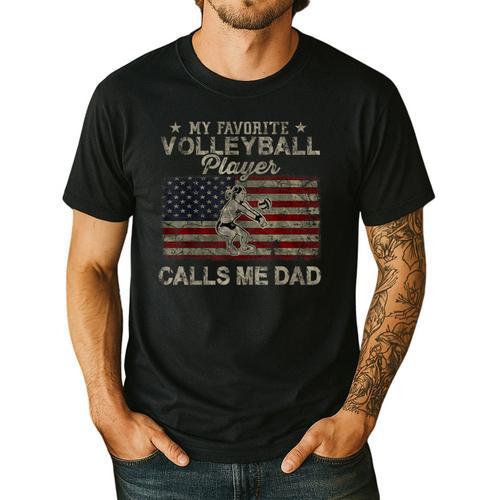 My Favorite Volleyball Player Calls Me Dad USA Flag Men's Casual T-Shirt - Father's Day Fun