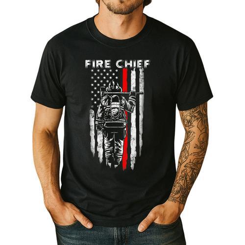 Fire Chief American Flag Gifts For Fire Chief Dad Grandpa Men's Casual T-Shirt - Father's Day Fun