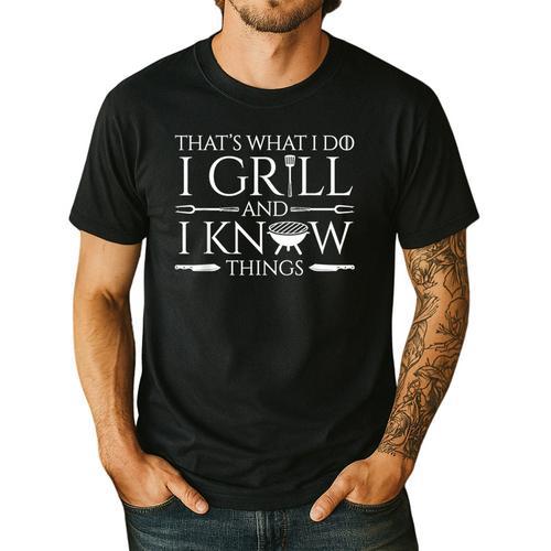 Fun I Grill And Know Things Meat Lover Barbecue Dad Small Men's Casual T-Shirt - Father's Day Fun