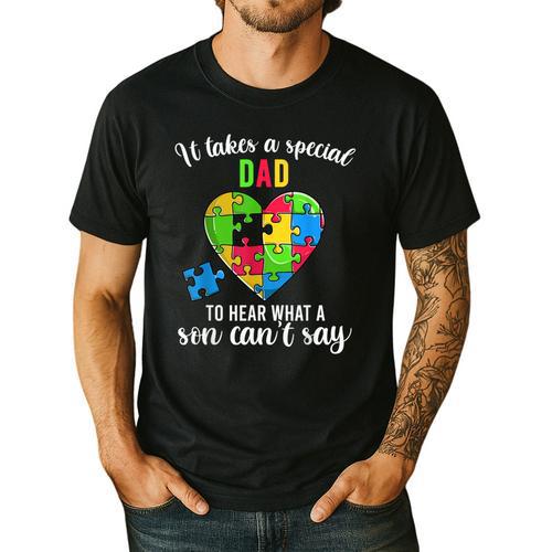 Fun Heart Puzzle Shirts Dad Autism Awareness Family Support Men's Casual T-Shirt - Father's Day Fun