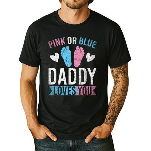 Future Dad Pink Or Blue Daddy Loves You Gender Reveal Men's Casual T-Shirt - Father's Day Fun