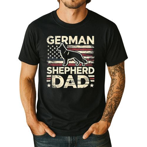 German Shepherd Dad Shirt American Flag German Shepherds Men's Casual T-Shirt - Father's Day Fun