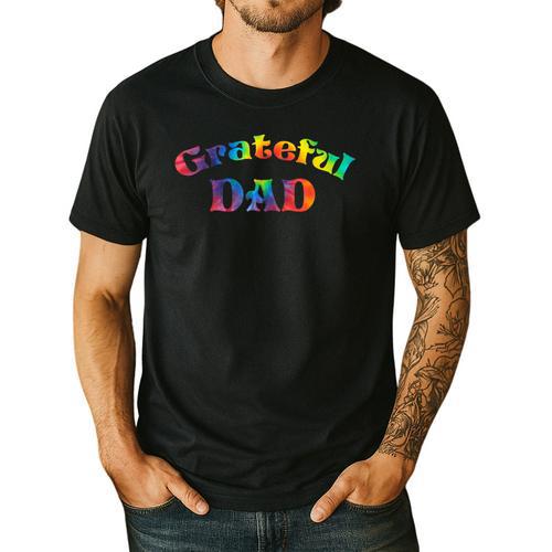 Grateful Dad Fathers Day Tie Dye Letters Shirt For Dads Men's Casual T-Shirt - Father's Day Fun