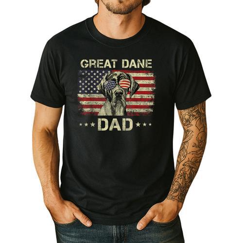 Great Dane Dad Dog Lovers American Flag 4th Of July Men's Casual T-Shirt - Father's Day Fun