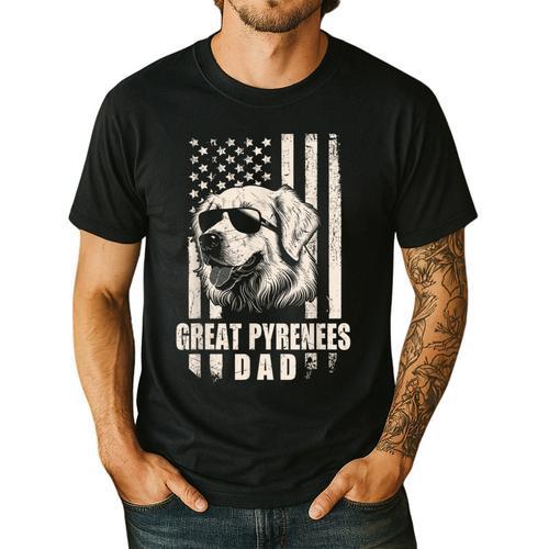 Great Pyrenees Dog Dad American Flag For Father Men Men's Casual T-Shirt - Father's Day Fun