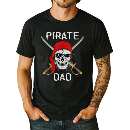 Halloween Pirate Skull Apparel Pirate Dad V-Neck Short Sleeve Cotton 100 T-Shirt Small Men's Casual T-Shirt - Father's Day Fun