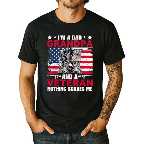 I'm A Dad Grandpa And Veteran Papa Grandpa Fathers Day Men Men's Casual T-Shirt - Father's Day Fun