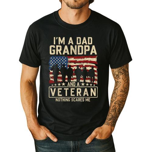 I'm A Dad Grandpa And Veteran Patriotic US Flag Veterans Day Men's Casual T-Shirt - Father's Day Fun
