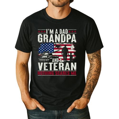 I'm A Dad Grandpa And Veteran Retro Papa Grandpa Men's Casual T-Shirt - Father's Day Fun