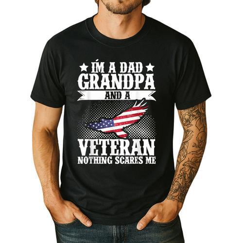 I'm A Dad Grandpa And A Veteran US Flag Veterans Day Men's Casual T-Shirt - Father's Day Fun