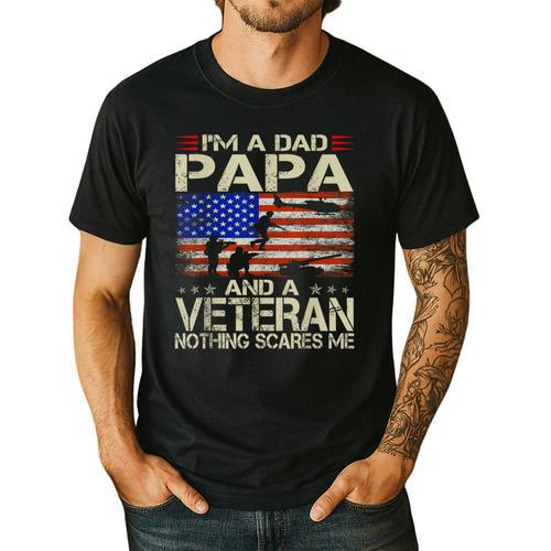I'm A Dad Papa And Veteran Retro Dad Papa Grandpa Men's Casual T-Shirt - Father's Day Fun