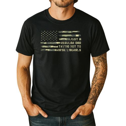 Just a Regular Dad Trying Not To Raise Liberals Camouflage Men's Casual T-Shirt - Father's Day Fun