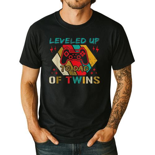 Leveled Up To Dad Of Twins Video Gamer Gaming Men's Casual T-Shirt - Father's Day Fun