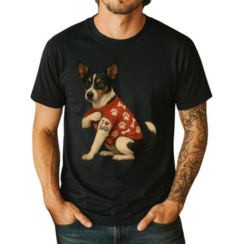 I Love Dad Tattoo Rat Terrier Dad Men's Casual T-Shirt - Father's Day Fun