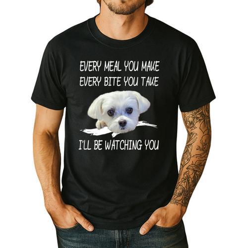 Maltese Dog Watching Owner Quote Puppy Mom Dad Men Women Girls Kids Men's Casual T-Shirt - Father's Day Fun
