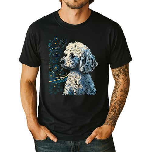 Maltipoo Starry Night Van Gogh Maltipoo Mom Dad Owner Men's Casual T-Shirt - Father's Day Fun